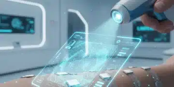 Dispositivo de diagnóstico cutáneo inteligente analizando la piel con tecnología avanzada en 2026.
