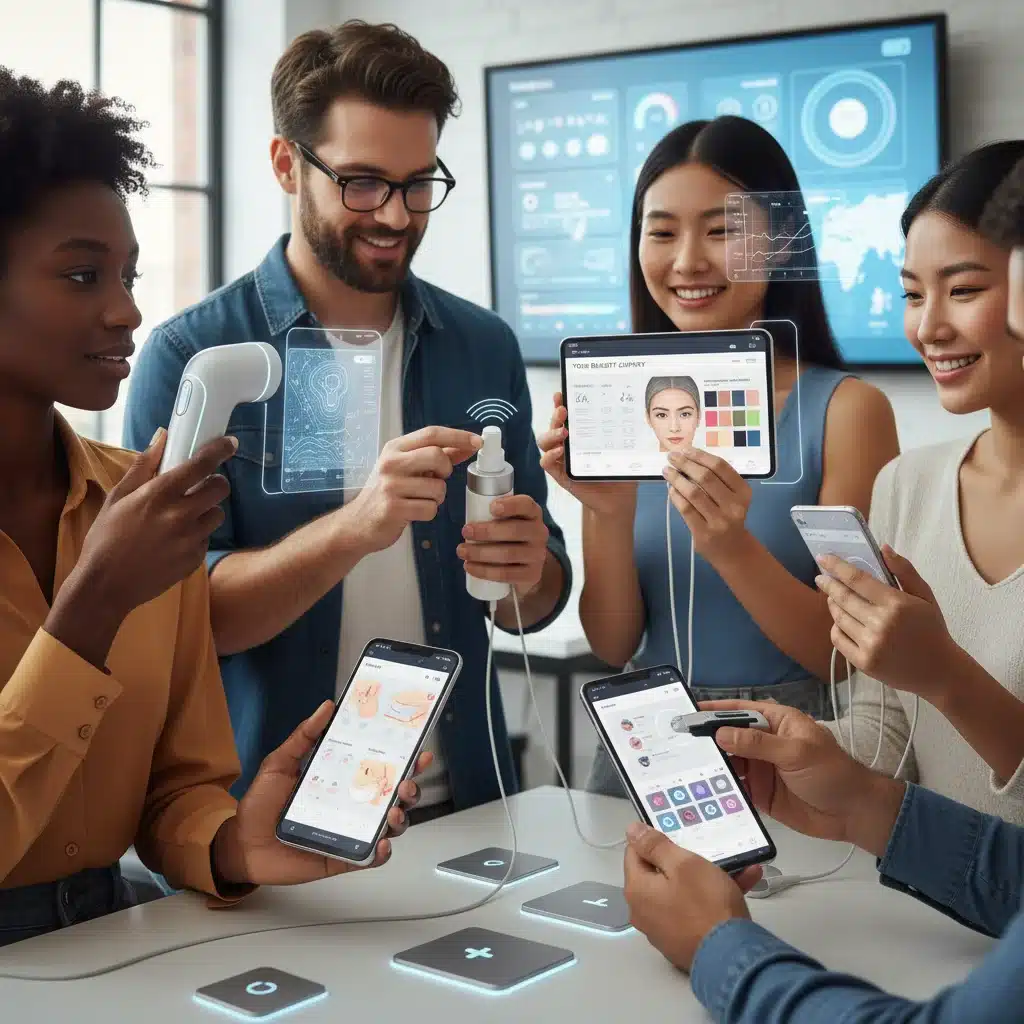 Personas utilizando dispositivos cosméticos inteligentes y aplicaciones para rutinas de belleza personalizadas
