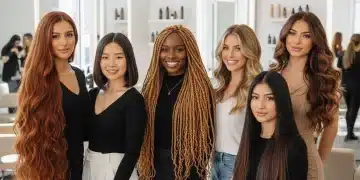 Mujeres con extensiones capilares de aspecto natural y duradero en un salón moderno