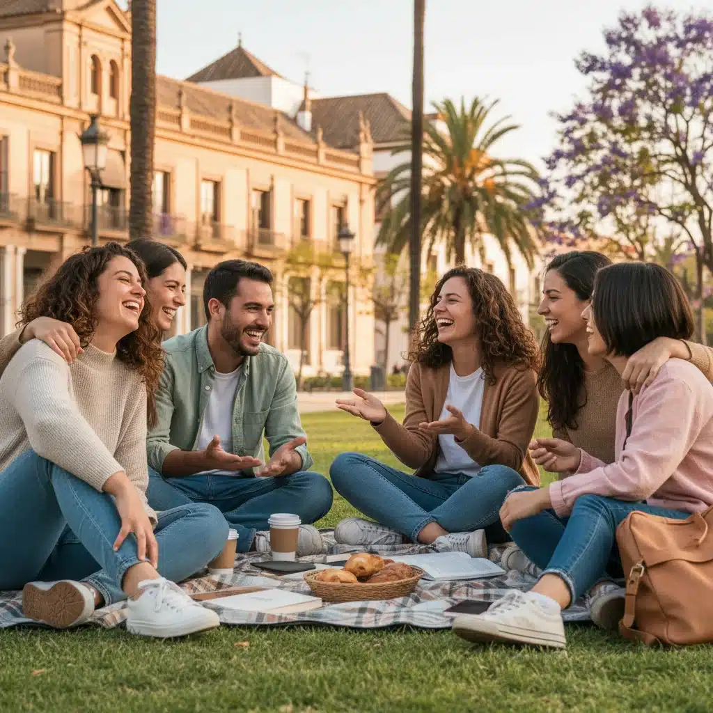 Amigos disfrutando juntos en un parque, promoviendo la interacción social sin distracciones digitales.