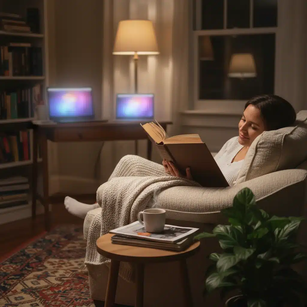 Persona leyendo un libro físico en casa, priorizando actividades analógicas sobre el uso de pantallas.